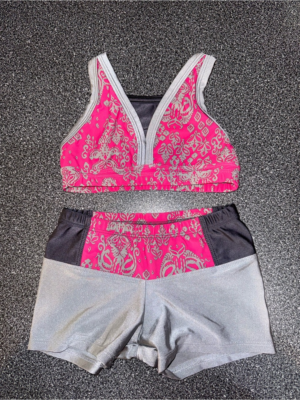 Sweet Sodypop Dance Set 2 Piece Size Child Medium Gray and Pink Made in USA!